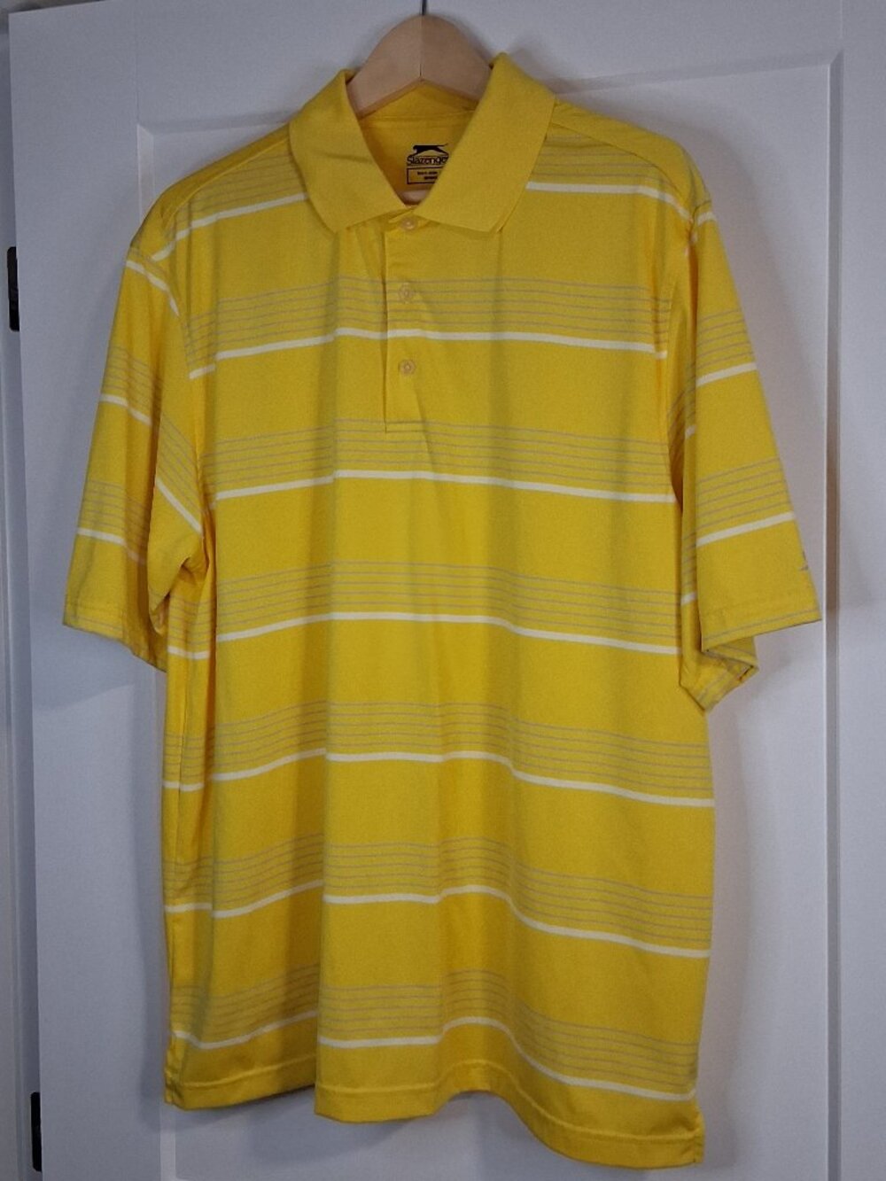 Mens Golf Polo XL Yellow Striped Short Sleeve Performance Slazenger